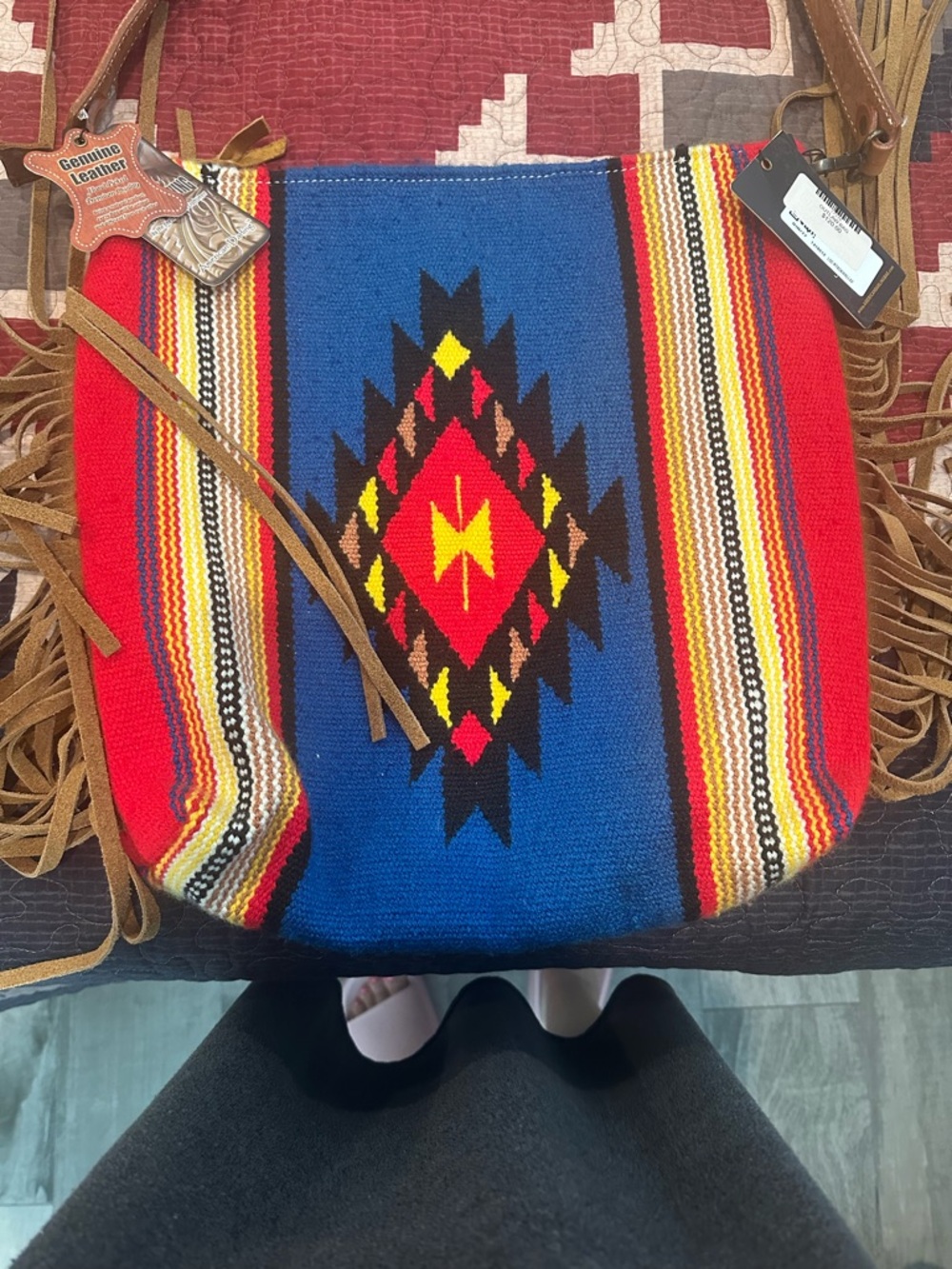 Western Darling Handcrafted Western Fringe Bag with Aztec Design